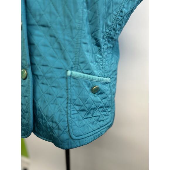 TALBOTS PM Equestrian Quilted Vest Teal Corduroy Collar Medium Fleece Lined Prep - Picture 3 of 13